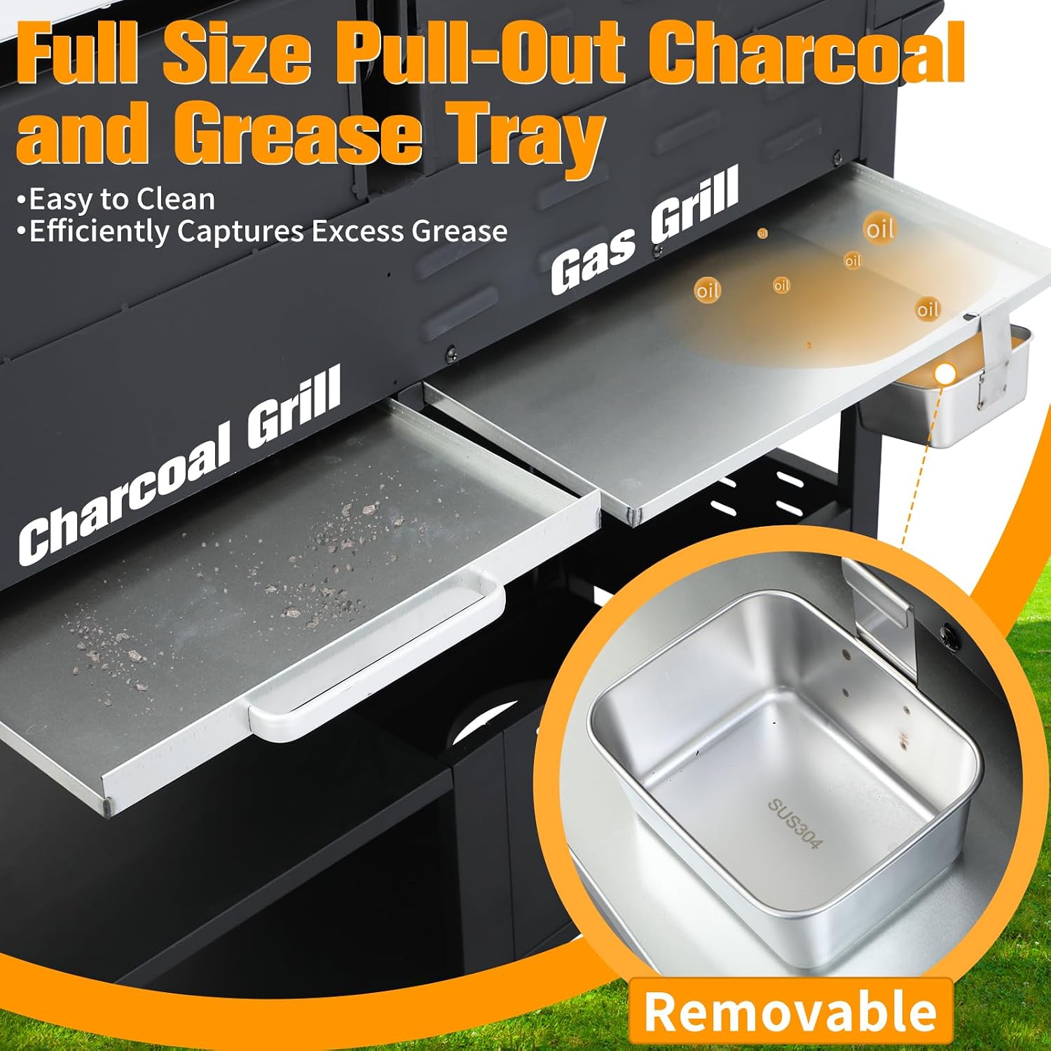 CIG GARDEN 3 Burner Propane Gas and Charcoal Grill Combo with Side Burner,Dual Fuel BBQ Grill with Cast Iron Griddle,41,500 BTU Output Perfect for Outdoor Cooking, Balcony, Backyard,Camping