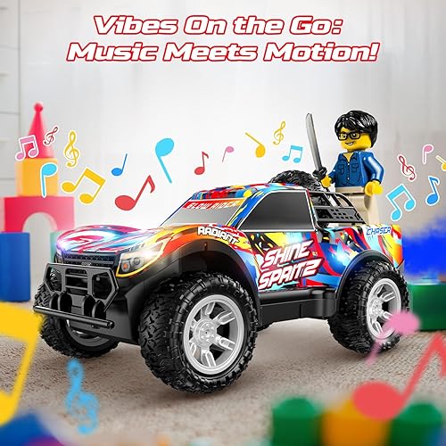 Miniatura 3 de DEERC Auto a control remoto para niños y niñas de 4 a 8 años, camión RC con música y luces LED coloridas, vehículo de deriva todo terreno de 2.4