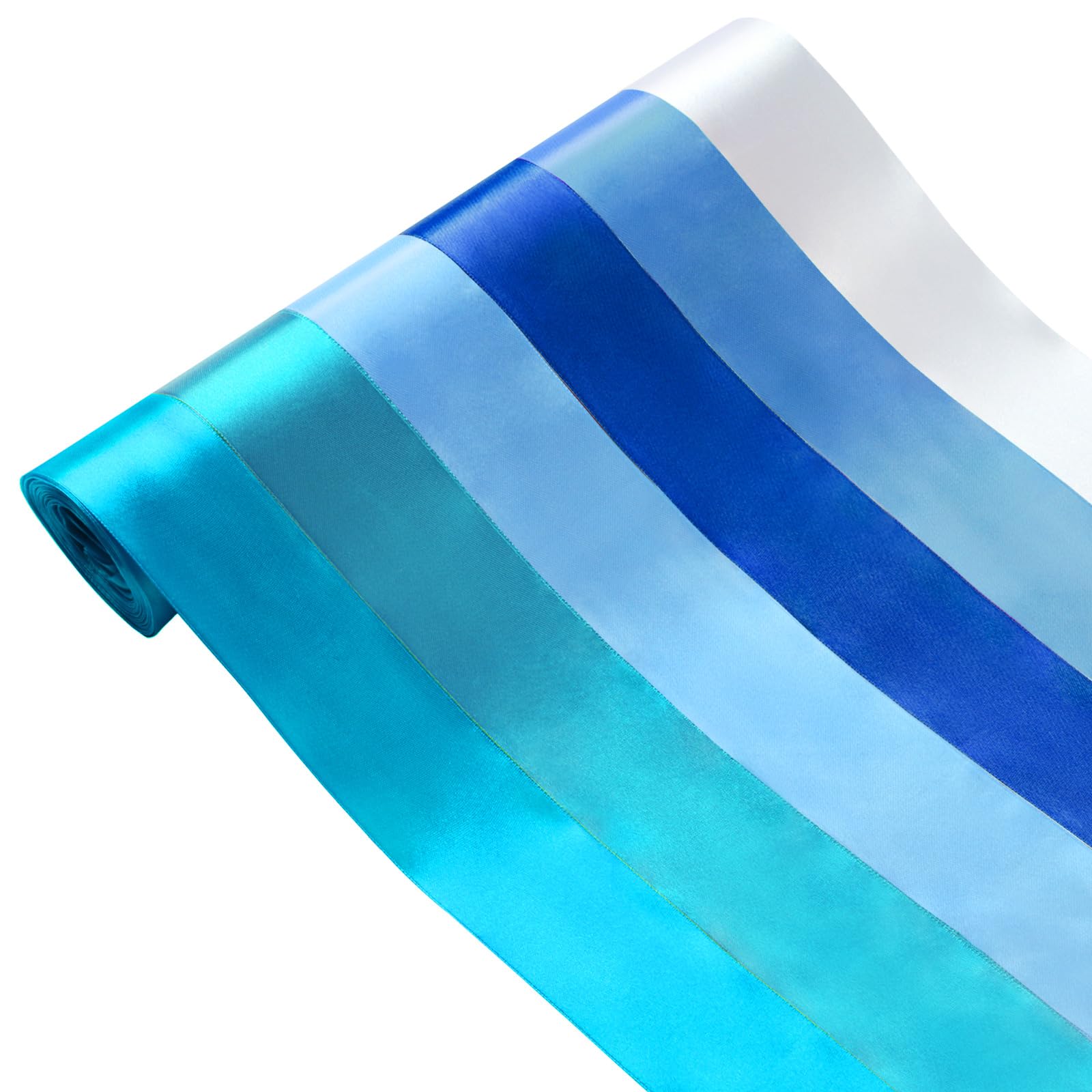 Surflyee6 Rolls 50MM Wide Blue Satin Polyester Ribbons, 60M Total Length, Festive Occasion