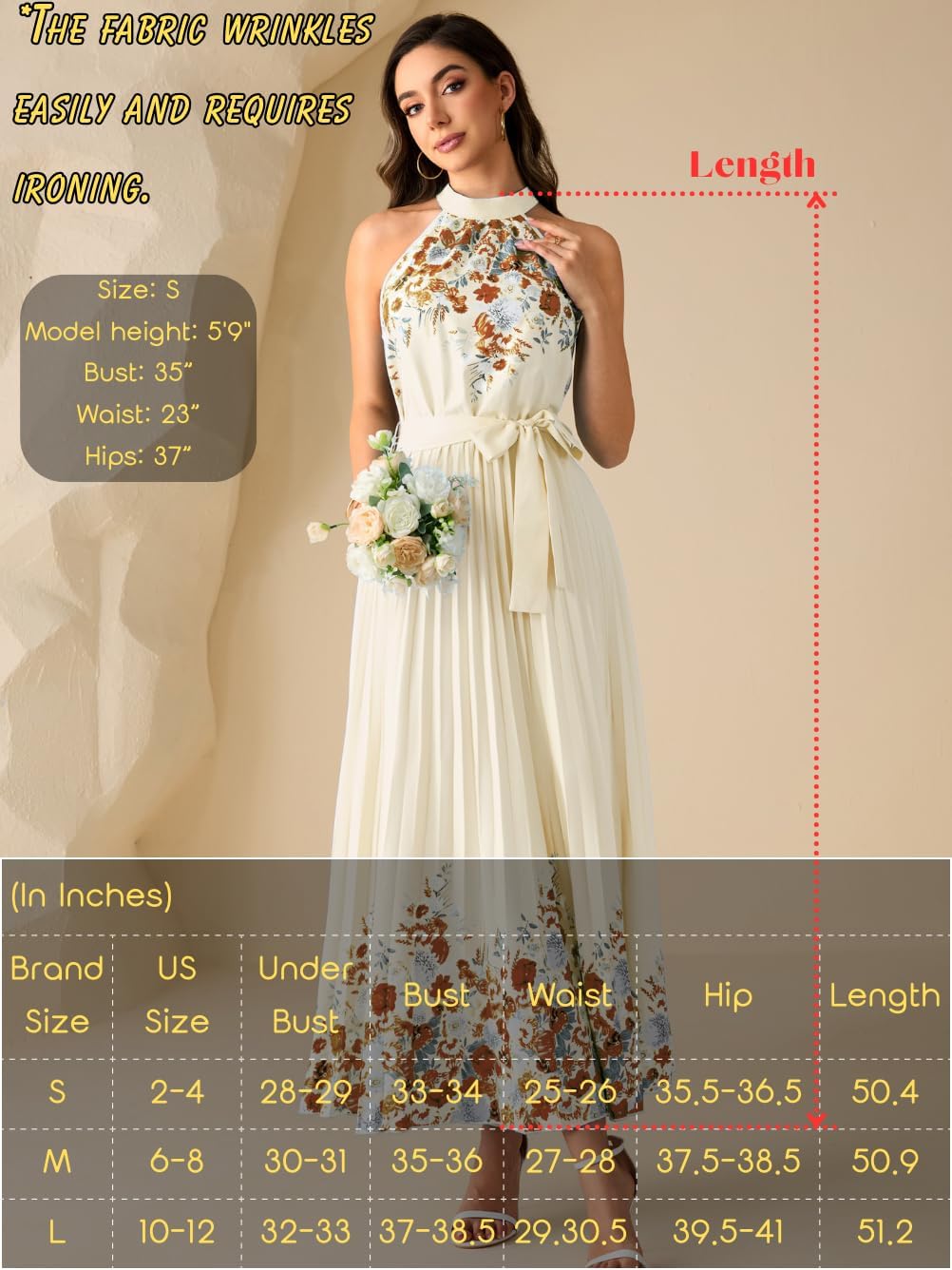 Elegant Floral Halter Maxi Dress, Classy Pleated A Line Flowy, Spring Summer Wedding Guest Dresses for Women - Image 6