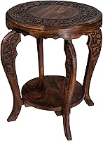 TheWoodenTown Farmhouse Round End Table - Rustic Burnt Wood Tray Top Accent Side Nightstand, 18x22 Inch for Bedroom Living Room