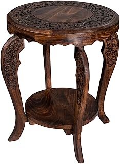The Wooden Town Farmhouse Round Accent End Table,Rustic Side Table Nightstands for Living Room Bedroom,Coffee Tables,Wood Tray Top,Handcrafted Finish, 18"x22"