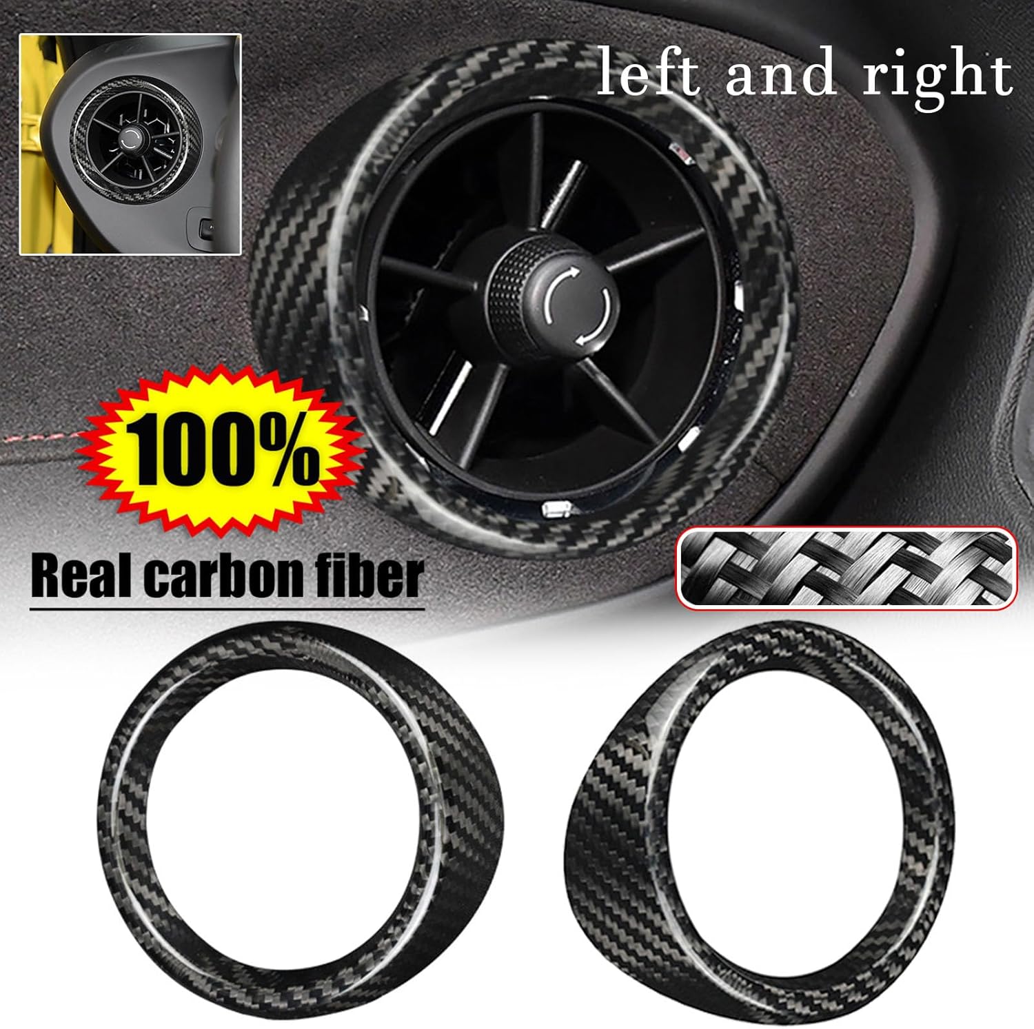 2pcs/Set Real Carbon Fiber Car Dashboard Side Air Vent Outlet Trim Ring Compatible with Chevrolet Camaro 2016-2023 (Black)