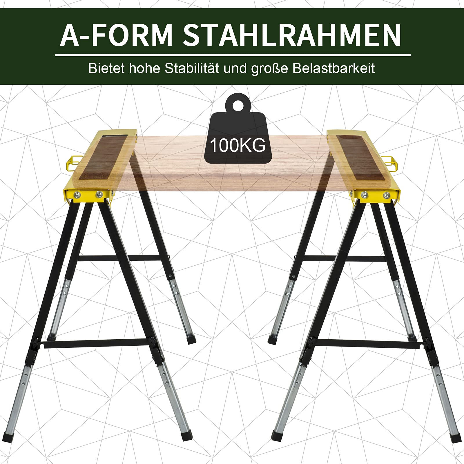 DURHAND zestaw 2 stojaków stojak do cięcia stojak roboczy stojak składany powierzchnia antypoślizgowa stal żółty czarny 100 x 49 x 62–89,5 cm obciążenie 100 kg