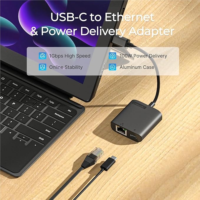 Hub USB Tipo C TC35 2 en 1 con RJ45 1000M y Carga PD100W miniatura 3