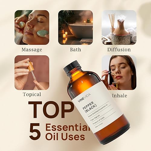 Miniatura 2 de VINEVIDA Aceite esencial de pimienta negra, 0.3 fl oz, sin diluir, puro, vegano, botella de vidrio reutilizable con cuentagotas Euro