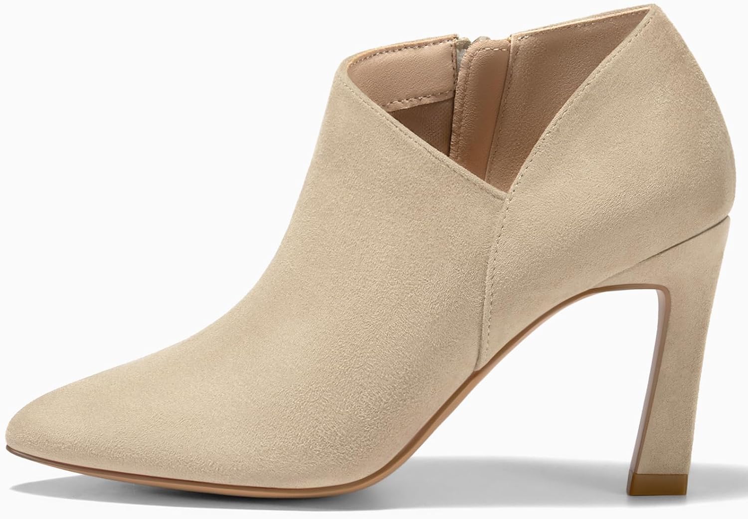 Coutgo Womens Pointed Toe V Cut Ankle Boots Kitten Heel Side Zip Office Booties - Image 2