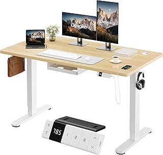 Devoko Bureau Assis Debout Électrique 160×80cm, Bureau Électrique avec Chargeur USB, Organiseur de Câbles et 3 Positions Mémorisables, Bureau Réglable en Hauteur (160×80cm,Beige)