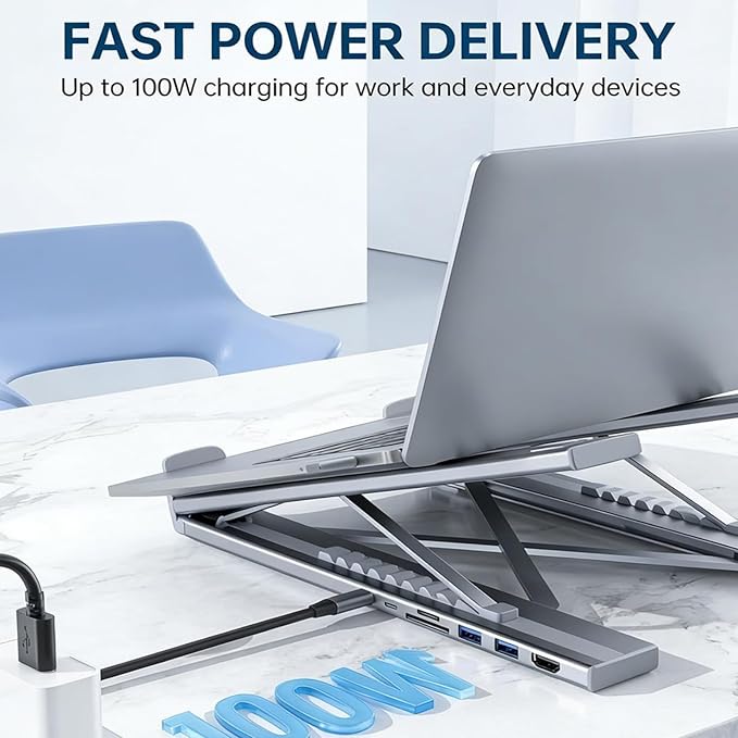 Base Soporte para Laptop 8 en 1 con Hub USB C, 4K HDMI, 100W PD, 5 Puertos miniatura 5