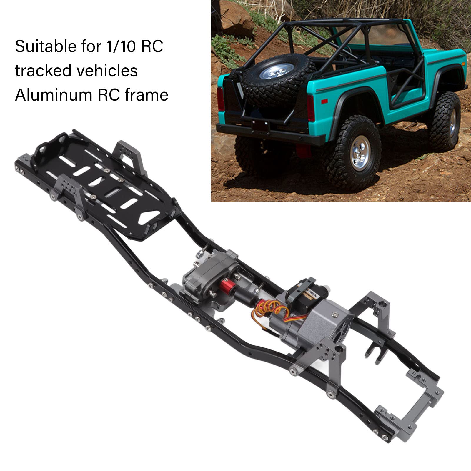 Do obudowy metalowej RC w skali 1:10, 2 opcje przekładni, tryb 2-biegowy, rozstaw osi 313 mm, przednia przekładnia, materiał ze stopu aluminium, błyszczący układ napędowy, (kolor kolorowy)