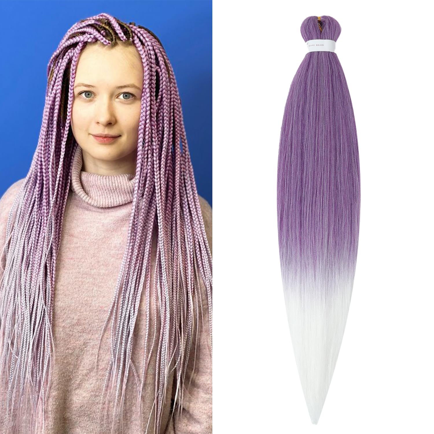 ShowJarlly Pre Stretched Braiding Hair 30 Inch Knotless Braiding Extensions 1pack Easy Braids Hot Water Setting DIY Box Braids Yaki Textured Crochet Hair Braiding (30inch,Lavender/60#)