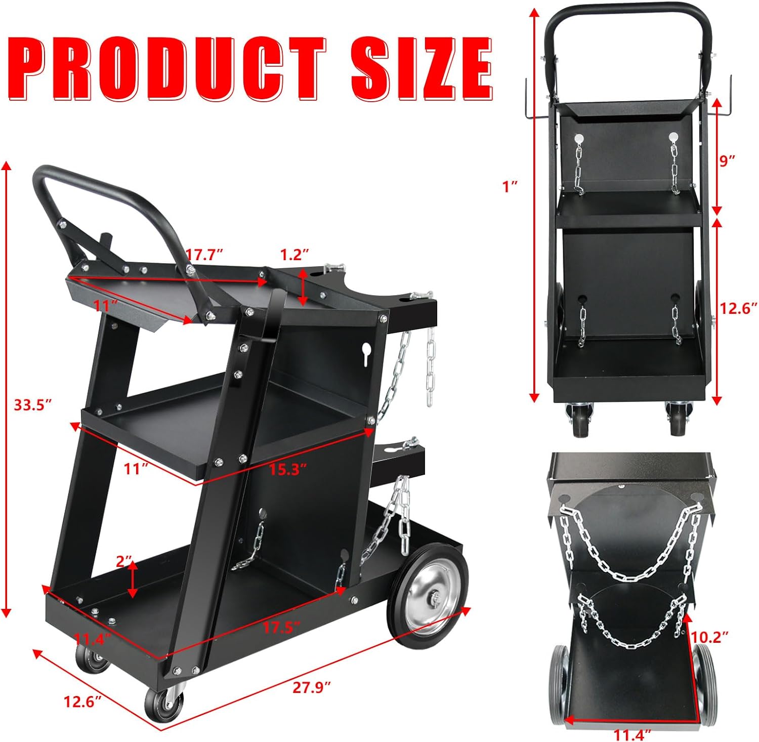 AQNIEGEP Welding Cart, Heavy Duty Welding Cart for Tig Mig Welder and Plasma Cutter, Welder Cart with Upgrade Handles and Increase Storage Space Tank Storage 400 lbs 3 Tiers