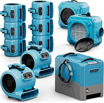 ALORAIR Water Damage Restoration Combo Package 8x Air Mover 2x Air Scrubber 1x Commercial Dehumidifier Ideal for Industrial, Commercial & Home Use - Set 2