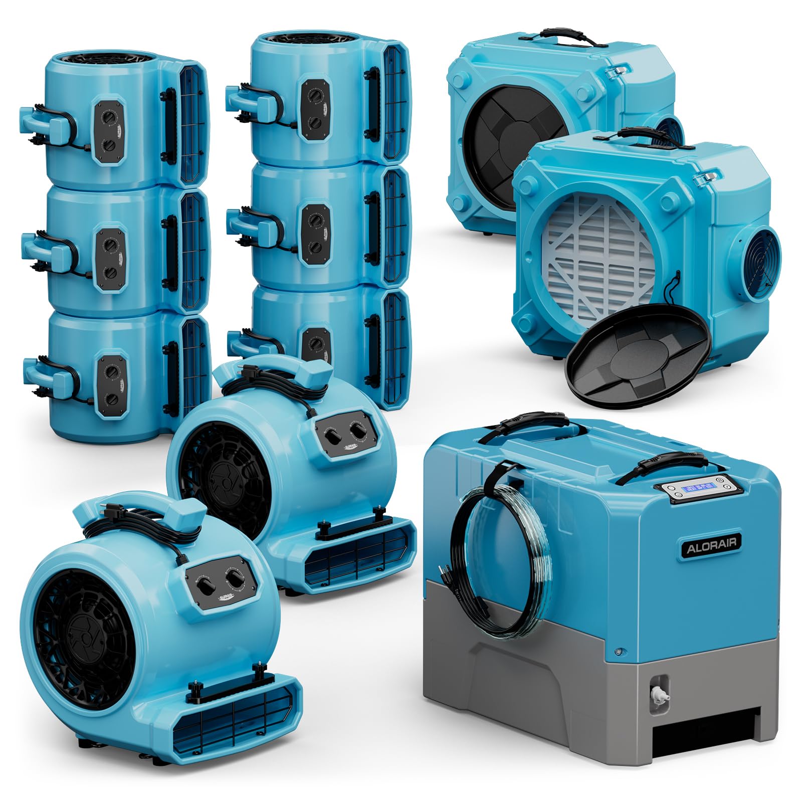 Water Damage Restoration Combo Package 8x Air Mover 2x Air Scrubber 1x Commercial Dehumidifier Ideal for Industrial by ALORAIR – Large, 180.0 pints, Plastic, Model GE4000TC