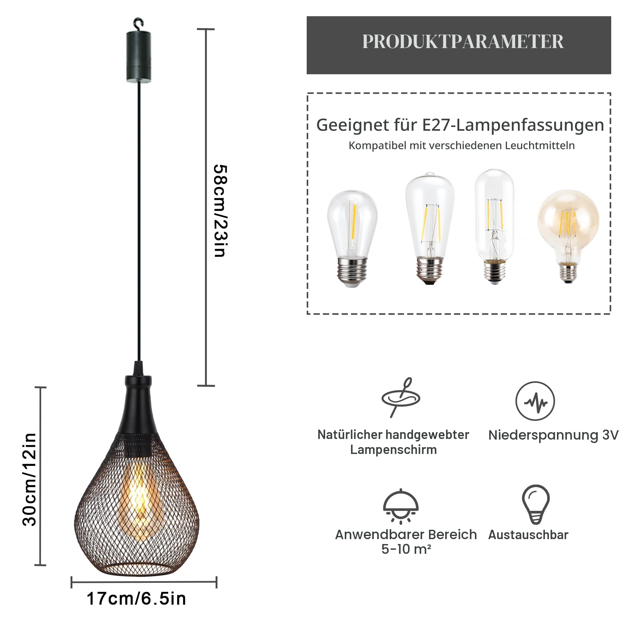 JHY DESIGN Hängelampe 2er Set Batteriebetriebene Schnurlose Lampen Metallkäfig Pendelleuchte mit 6 Stunden Timer Ideal für Partys Terrasse Veranstaltungen für Drinnen und Draußen (Tropfenform)