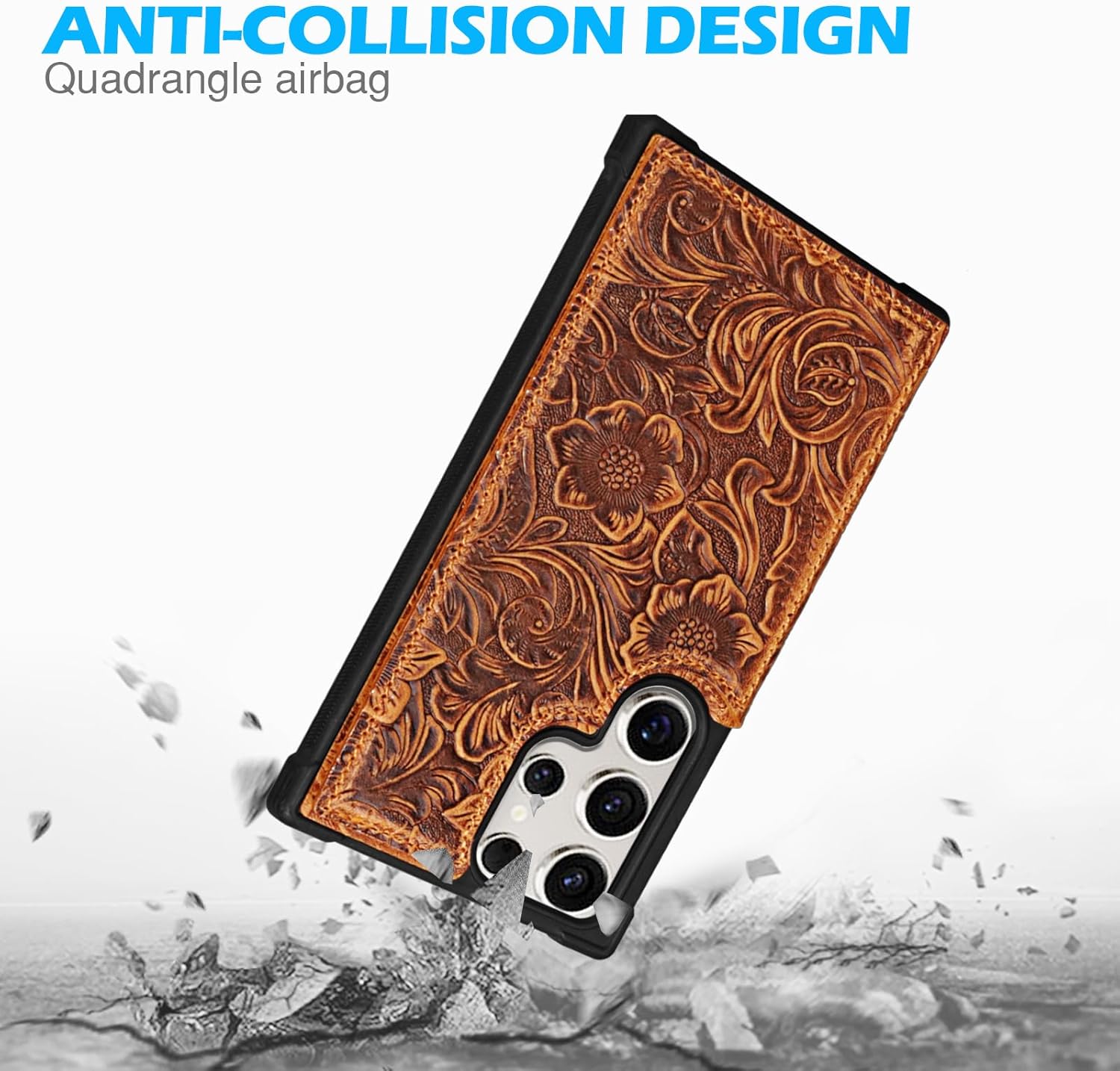 Leather Case Compatible with Samsung Galaxy S23 Ultra Wallet 6.9",Genuine Leather Shockproof Anti-Fall Case, Flip Cover with Card Slot, Double Magnetic Buckle,Kickstand Durable Brown - Image 3