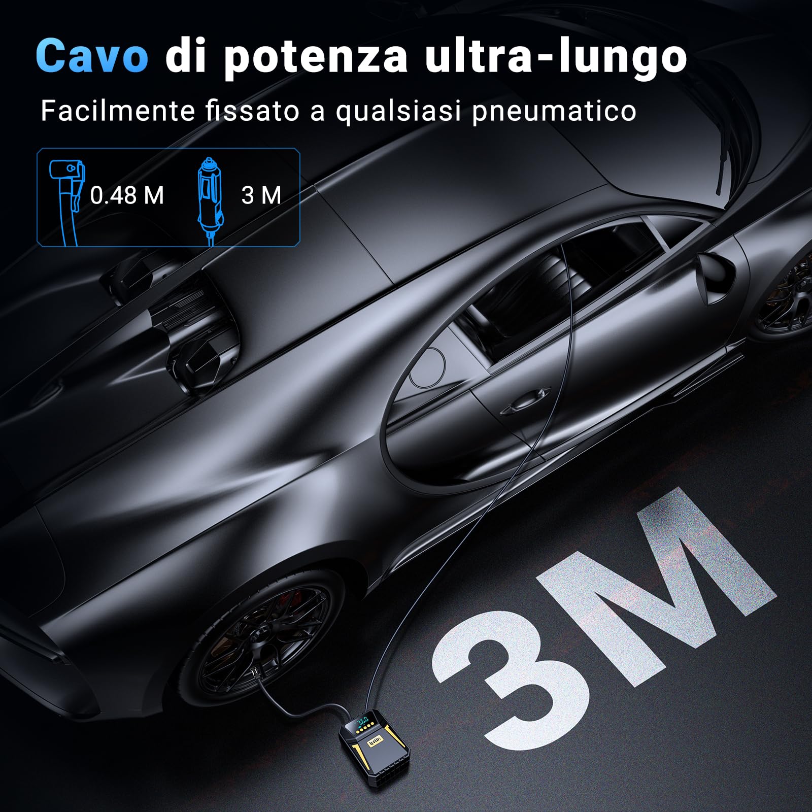 Compressore Aria Portatile Auto - Compressore Portatile Digitale 12 V DC, Compressore Auto d'aria da 150 PSI, Spegnimento Automatico per Pneumatici di Auto, Biciclette, Palloni da Calcio