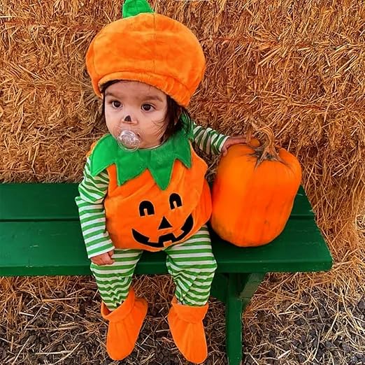 Vestito Completo Bambina Halloween 3Pcs Zucca Stampa Pagliaccetto +  Cappello + Scarpa Bimbo Bambino Bambine Senza Maniche in Cotone T-Shirt  Costume di Halloween Abbigliamento Neonata Neonato : Amazon.it:  Abbigliamento