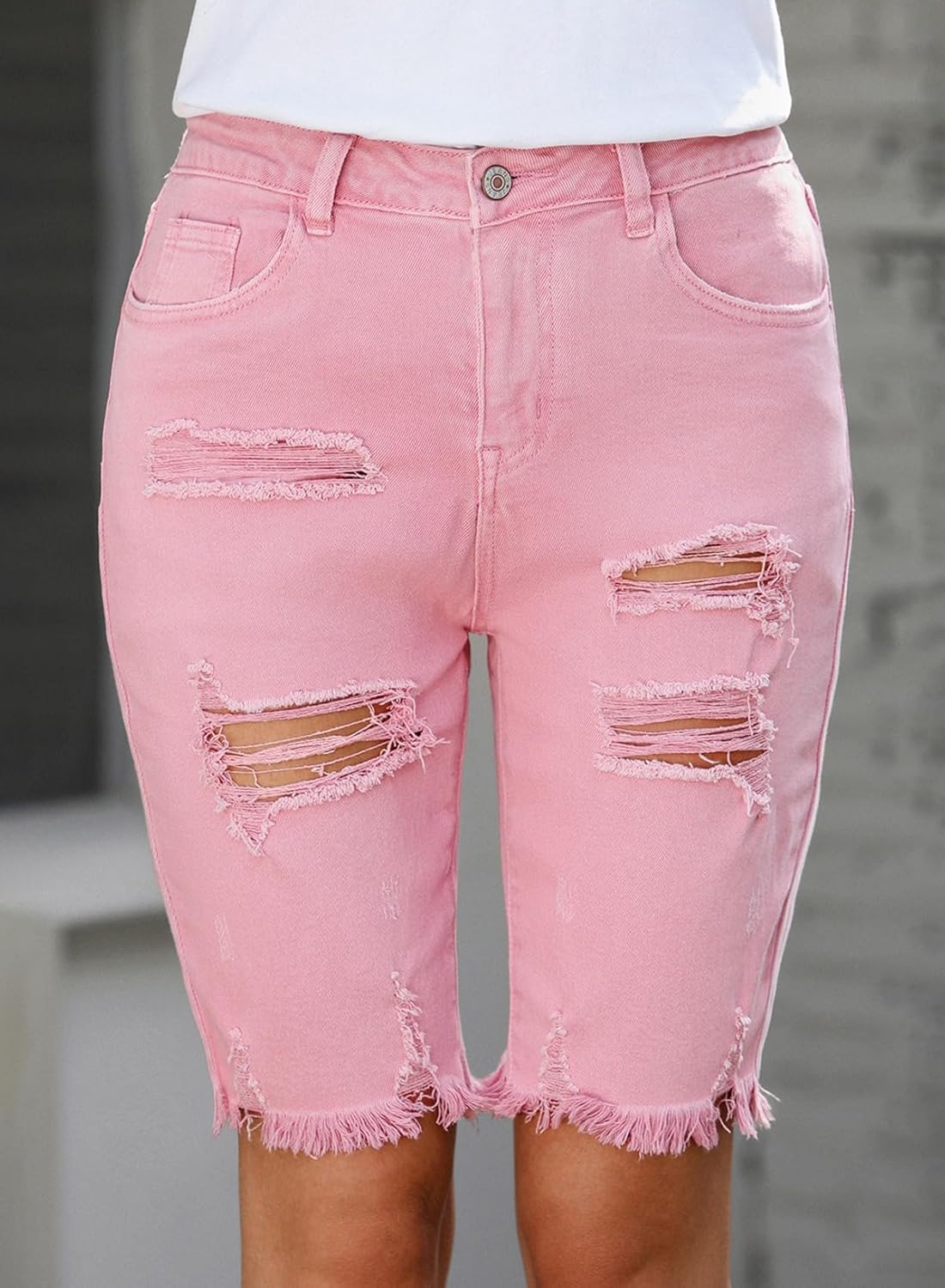 Sidefeel Women's Bermuda Shorts Raw Hem Summer Denim Pants Zimbaplatinum Jean Shorts - Image 4