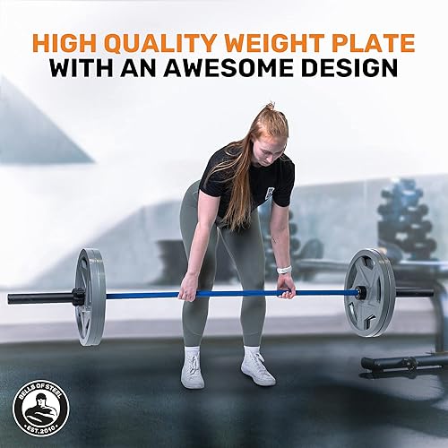 Miniatura 7 de Bells of Steel Mighty Grip - Placas de pesas olímpicas de hierro fundido, pesas para gimnasio comercial y en casa para peso muerto, sentadillas,