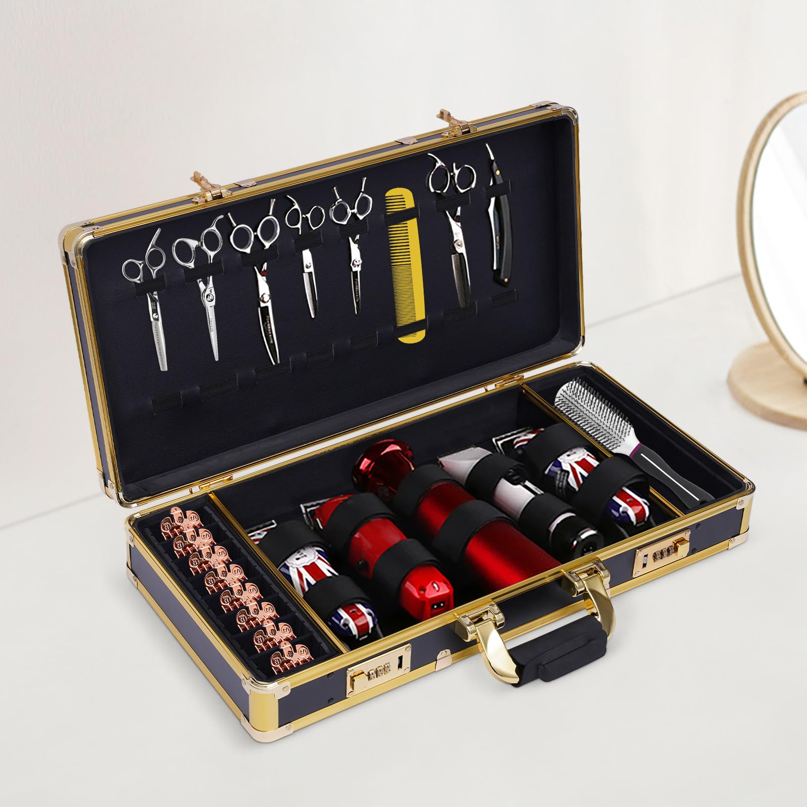 Valigetta professionale per barbiere, portatile da parrucchiere con lucchetto a combinazione, stile parrucchiere