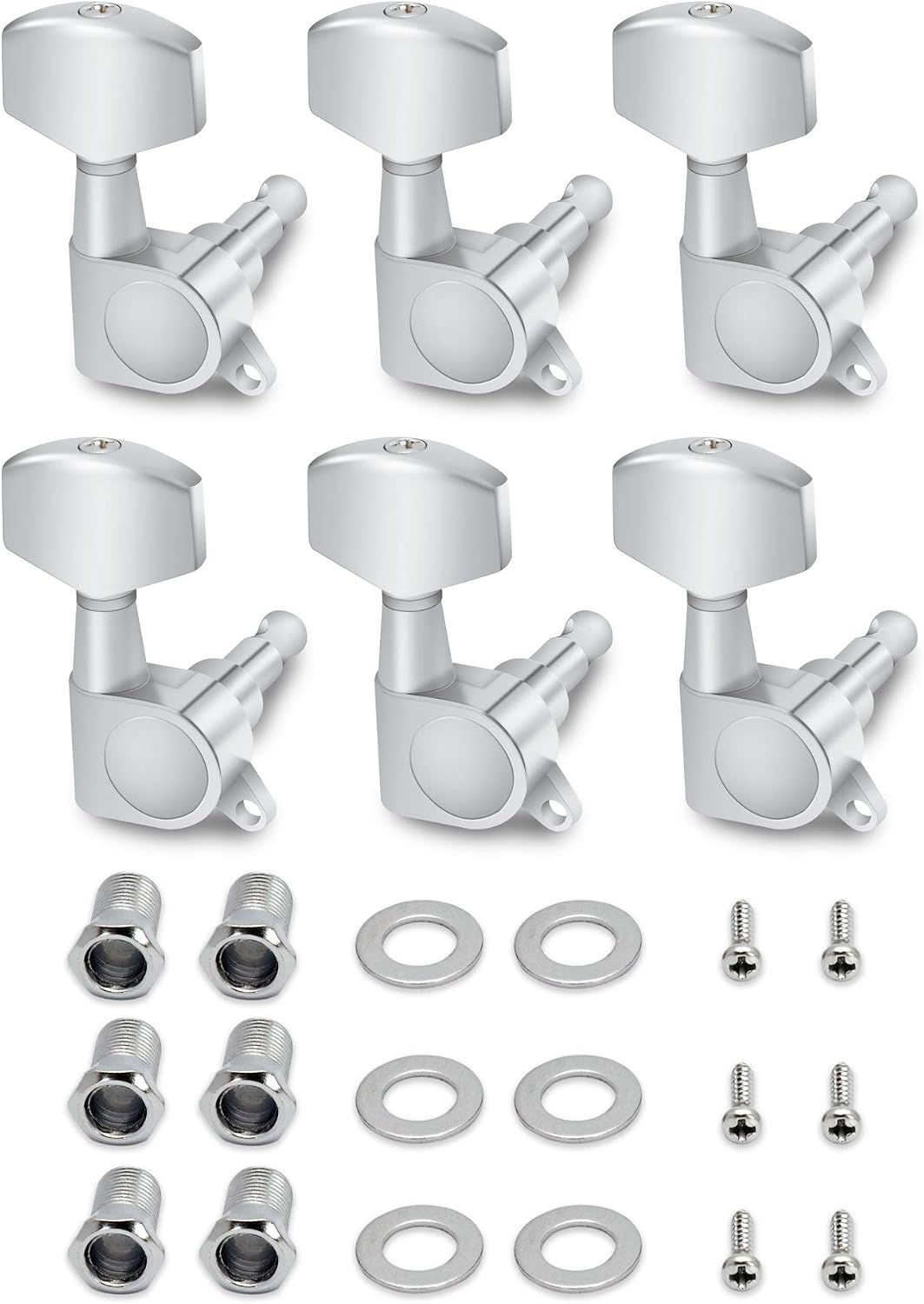 Metallor Sealed String Tuning Pegs Tuning Keys Machines Heads Tuners 6 In Line Right Handed Electric Guitar Acoustic Guitar Parts Replacement. (Chrome)