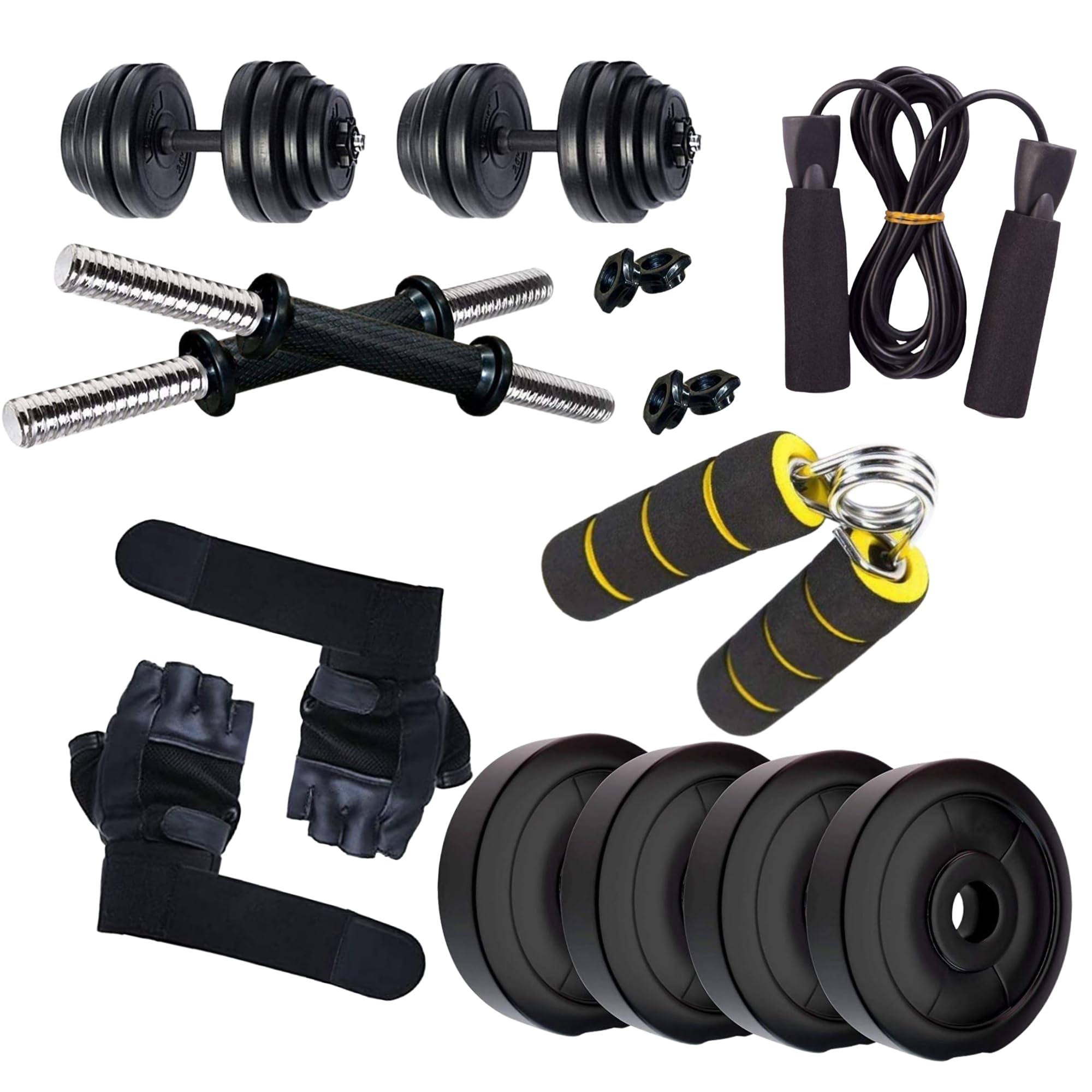Encanto Home Gym Combo 16 Kg Dumbbell Set, One Pair of Adjustable Dumbbell Rods with PVC Dumbbell Plates & Accessories (B0BMYNKTNS) Amazon Price History, Amazon Price Tracker