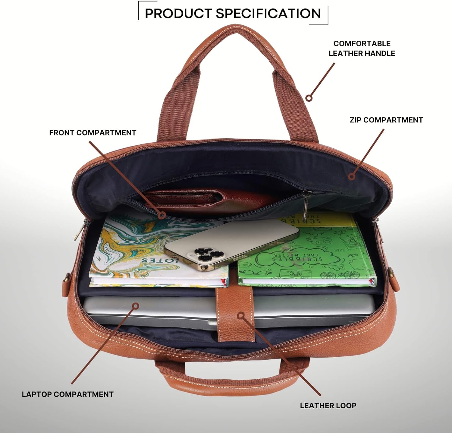 WildHorn Leather Laptop Messenger Bag for Men I Fits Upto 15.6 Inch Laptop/MacBook I Padded Laptop Compartment I Carry Handles with Adjustable Strap I DIMENSION : L-16 inch W-3 inch H-12 inch, Tan, L