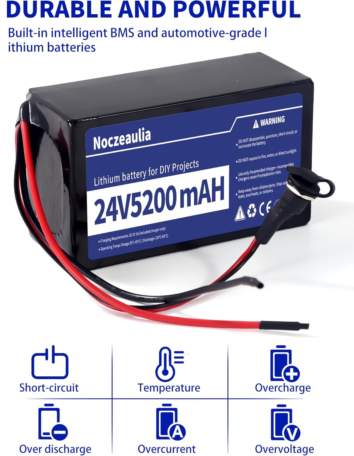 24V 5.2Ah Lithium Battery with 25.2V 1A Charger, 24V Rechargeable Battery for LED Strips and DIY Projects Black - Image 4