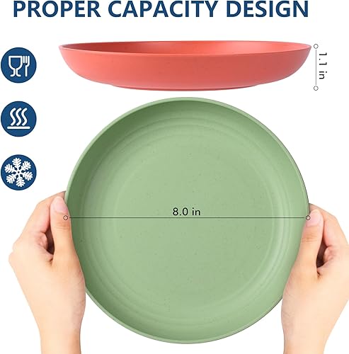 Miniatura 2 de HOTEC Paquete de 8 platos de plástico profundo irrompibles de 8 pulgadas, sin BPA, platos de paja de trigo, aptos para lavavajillas, platos de