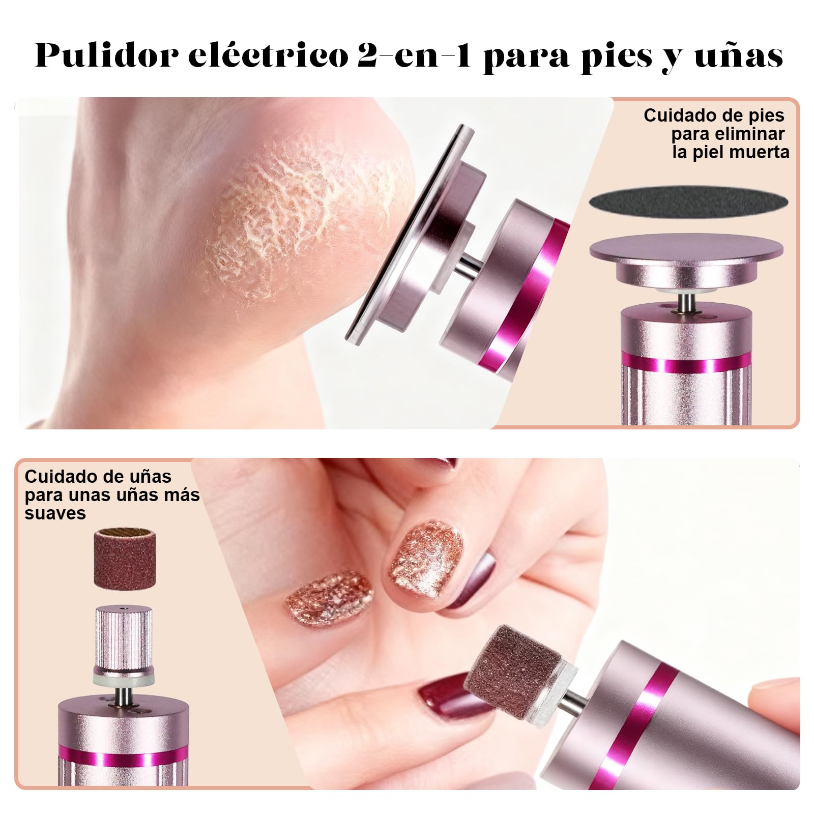 Quita Callos Eléctrico 2 en 1, Quita Callos Eléctrico de 9 Velocidades para Pies con 30 Hojas de Lija, Recargable con Tipo C para Callos, Talones Agrietados y Piel Dura (Rosa)