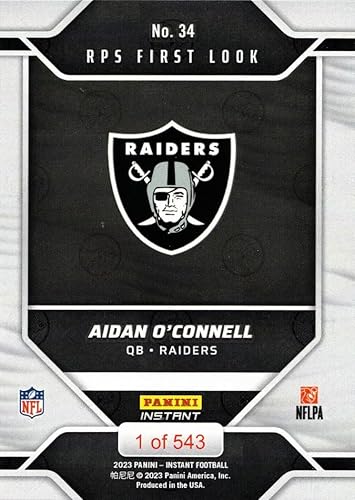 Miniatura 2 de 2023 Panini Instant Football #34 Aidan O'Connell Rookie Card Raiders - Only 543 made!