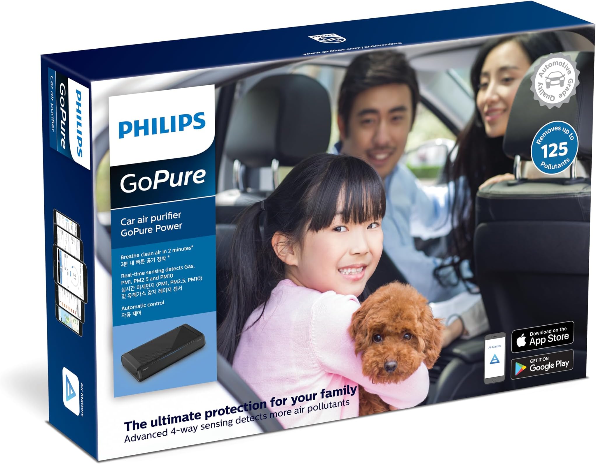 PHILIPS Go Pure Power GP9311 Car Air Purifier - Clean The Air in Just 2 Minutes - Dual Fan Technology - HEPA and HESA Filters - Advanced 4 way sensing - AirMatters Smartphone App