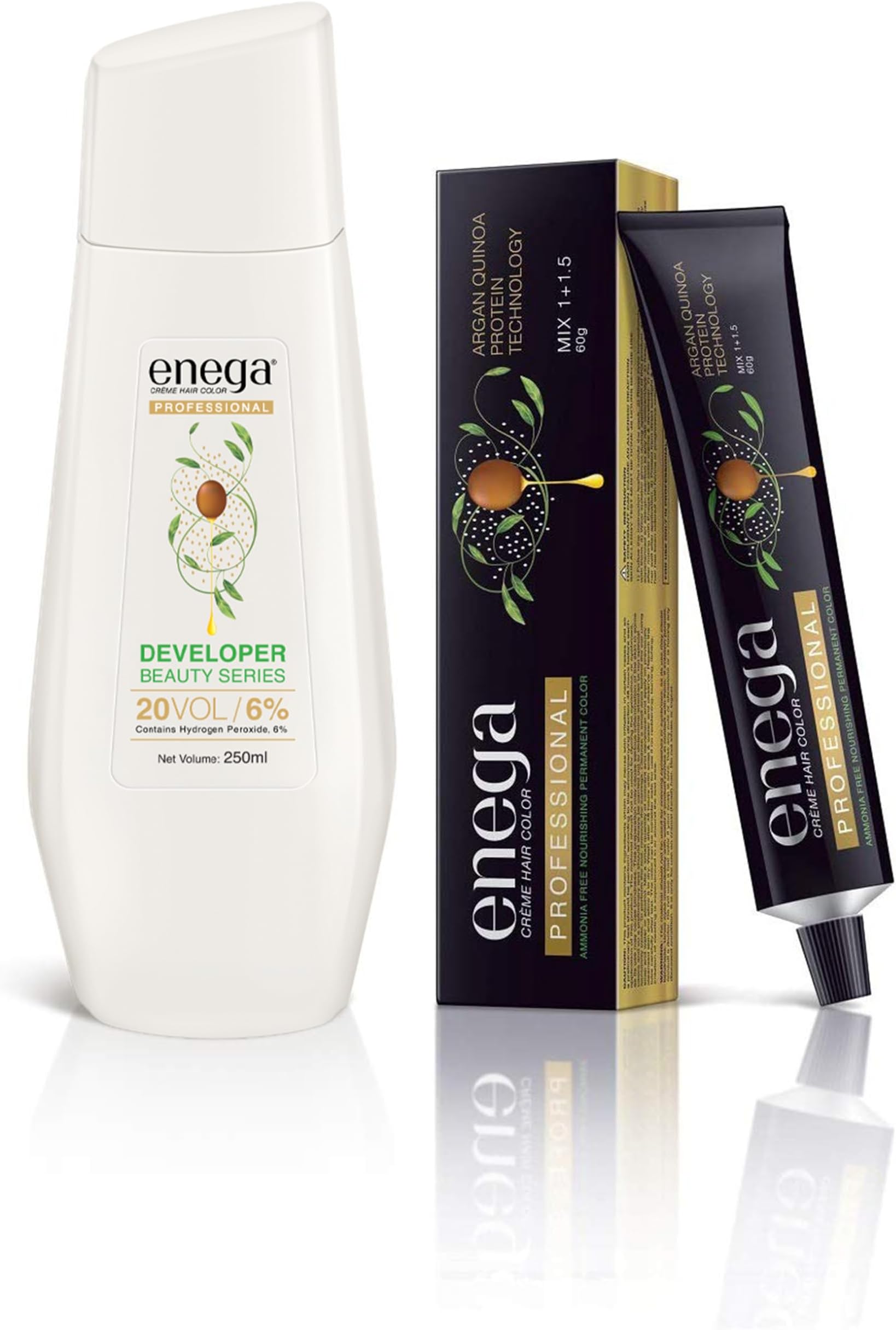 Enega Professional Cream Hair Color with Argan Oil and Green Tea Extract (60 g, Golden Brown 4.3) with 500ml 6% Professional Developer Bottle