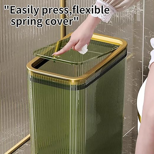 Basurero Transparente 10L con Tapa de Presión, Verde miniatura 3