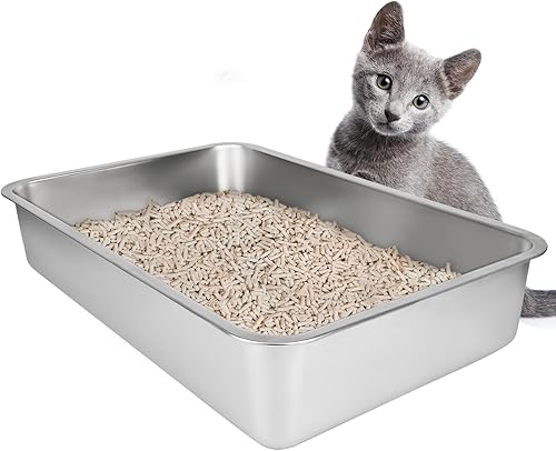 Miniatura 9 de IKITCHEN Caja de arena grande de acero inoxidable para gatos (19.5 pulgadas de largo x 13.5 pulgadas de ancho x 6 pulgadas de alto), bandeja de