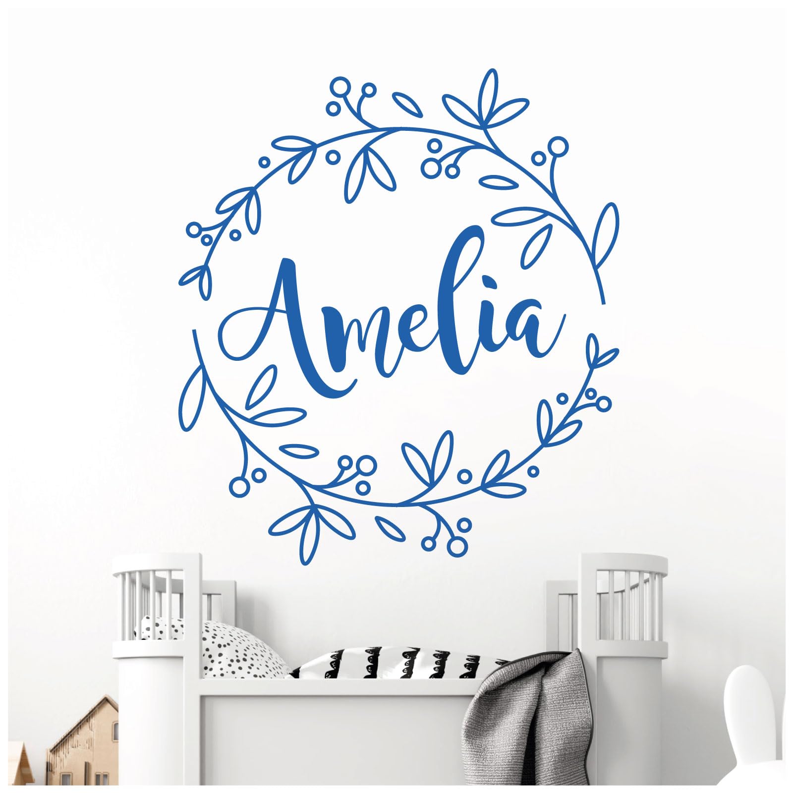 Personalised Name - Floral Wreath - Nursery Vinyl Wall Decal Sticker [Medium] [Marina]