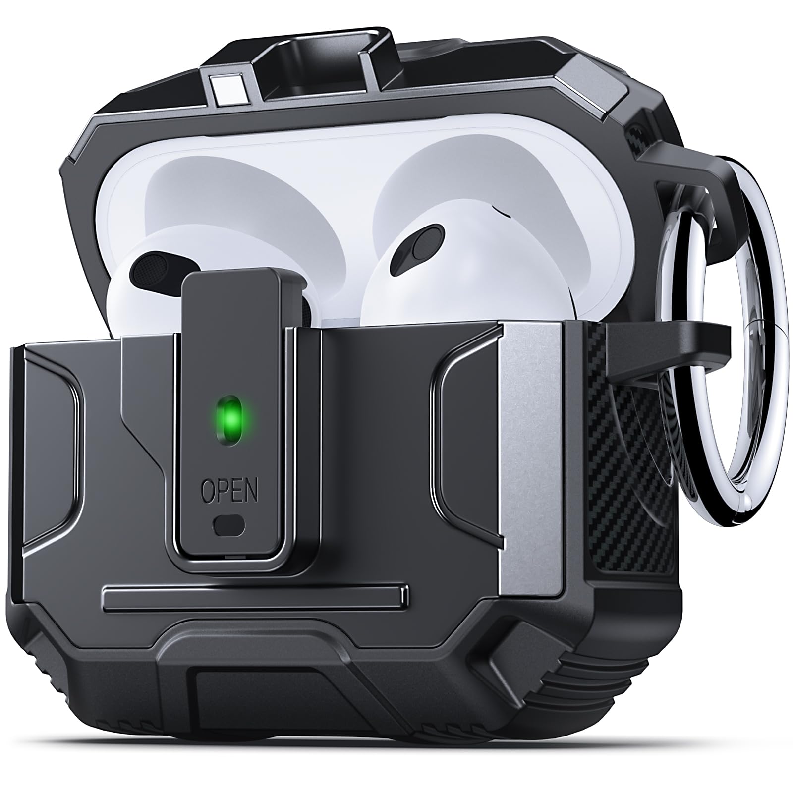 Sponsored Ad - DASFOND Armor Cover Airpods 3 Generation Case, Military Grade Full Body Shockproof Protection Hard Case, Support Wireless Charging with Keychain, Magnetic Lid, Front LED Visible, Black