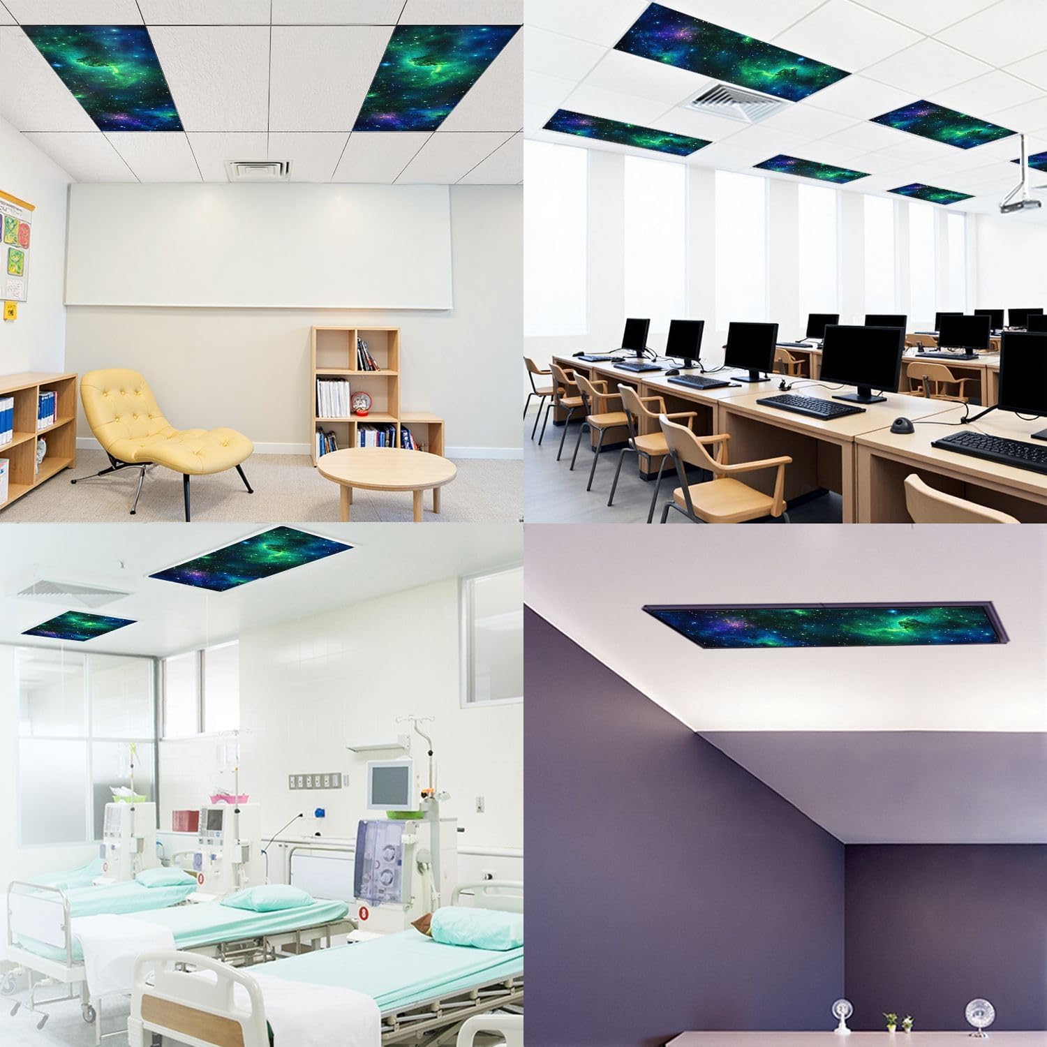 Fluorescent Light Covers for Ceiling Lights Green Nebula Easy to Install Magnetic Light Filter for Classroom Office Hospitals School Home Decor