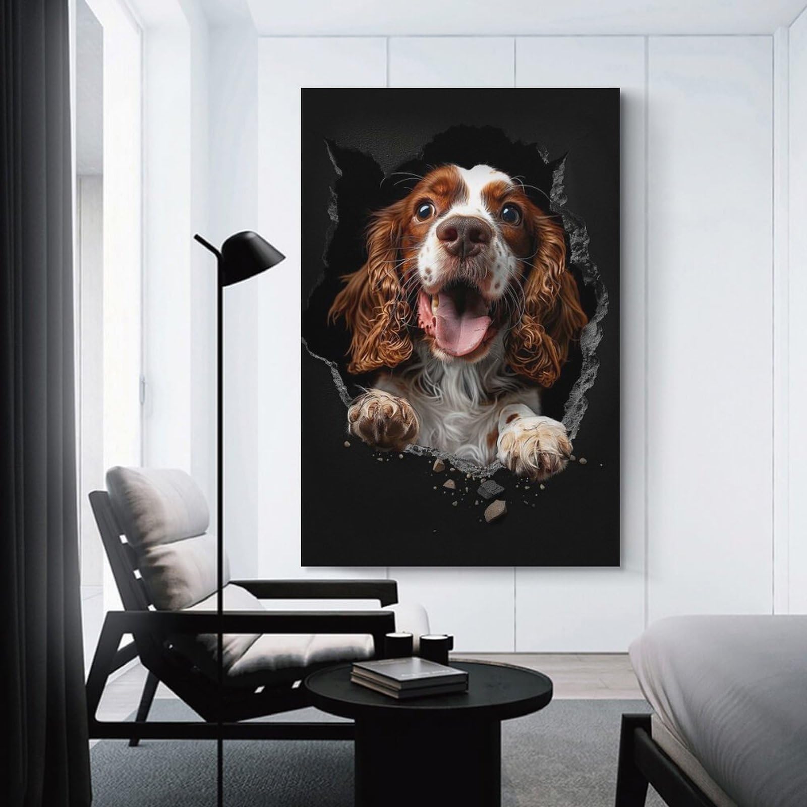 Junmoney English Springer Spaniel Canvas Wall Picture 24x36inch(60x90cm), for Living Spaces, Bedrooms Or Relaxed Rooms, Modern Wall Decor for Cosy Interiors