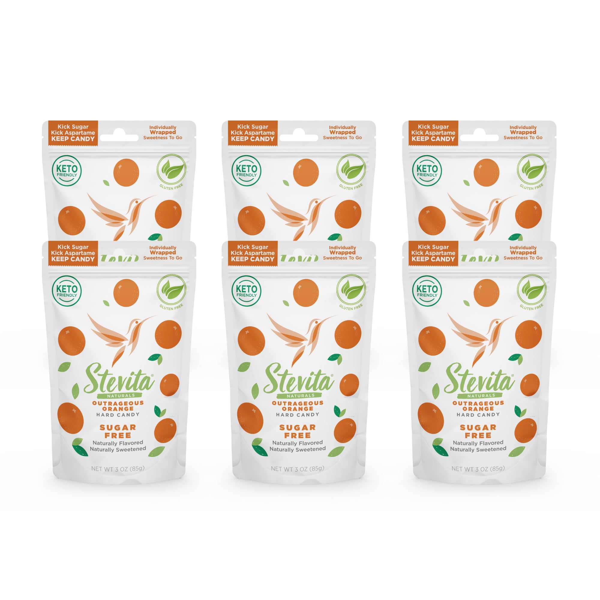 STEVITAHard Candy, Outrageous Orange - Pack of 6 - Sugar & Aspartame Free - Naturally Flavored & Sweetened - Non-GMO, Gluten Free, Keto Friendly