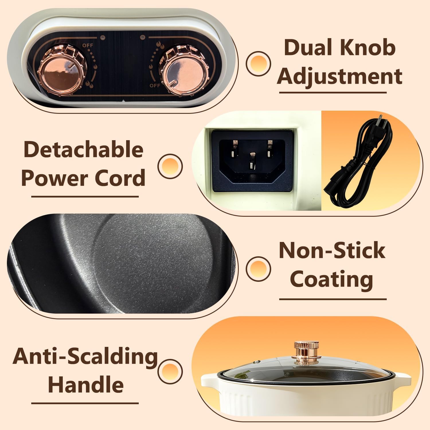 Four Grid Multifunctional Stew Pot, Electric Hot Pot 4 Compartment Divider Cooker, 6L Large Capacity Electric Slow Cooker, 1800W Integrated Non-Stick Hot Pots, for Home Party