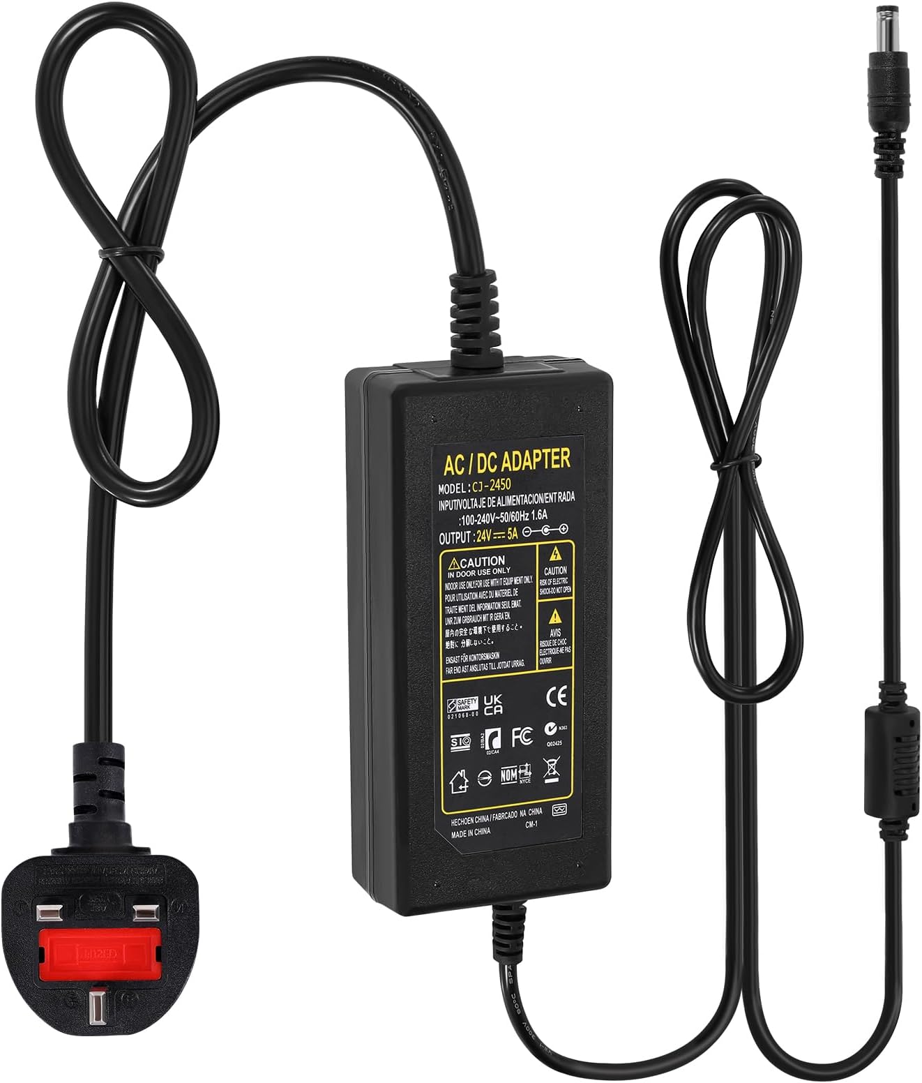 Power Supply 24V 5A,AC 100-240V to DC 24V 120W Converter Adapter Driver Transformer with 5.5mm x 2.5mm/2.1mm Jack, UK Plug for Led Strips,LCD Monitors,CCTV Camera