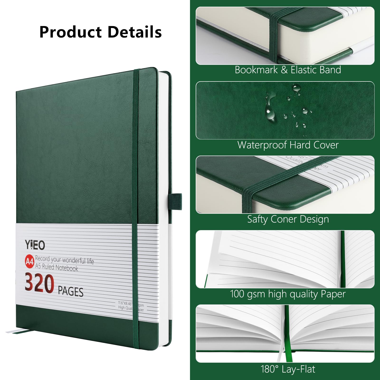 Notebook A4, Thick A4 Notebook Hardback Journal Notebook 320 Pages 100GSM A4 Lined Note Book - Image 3