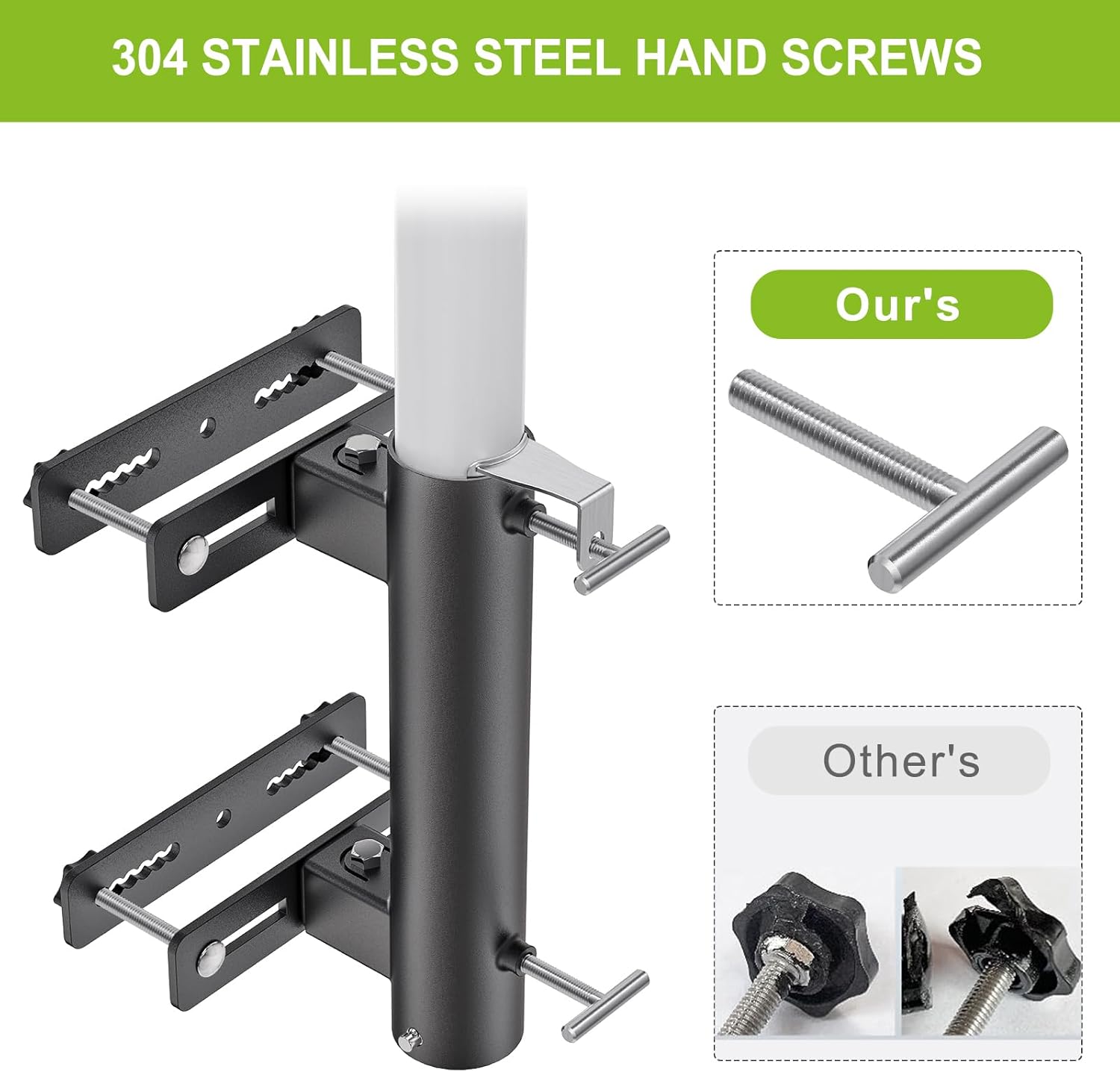 Heavy Duty Deck Railing Umbrella Holder, Adjustable Patio Umbrella Stand for 1-2 Inch Poles, Secure & Sturdy Railing Grille Mount, Maximizes Outdoor Space