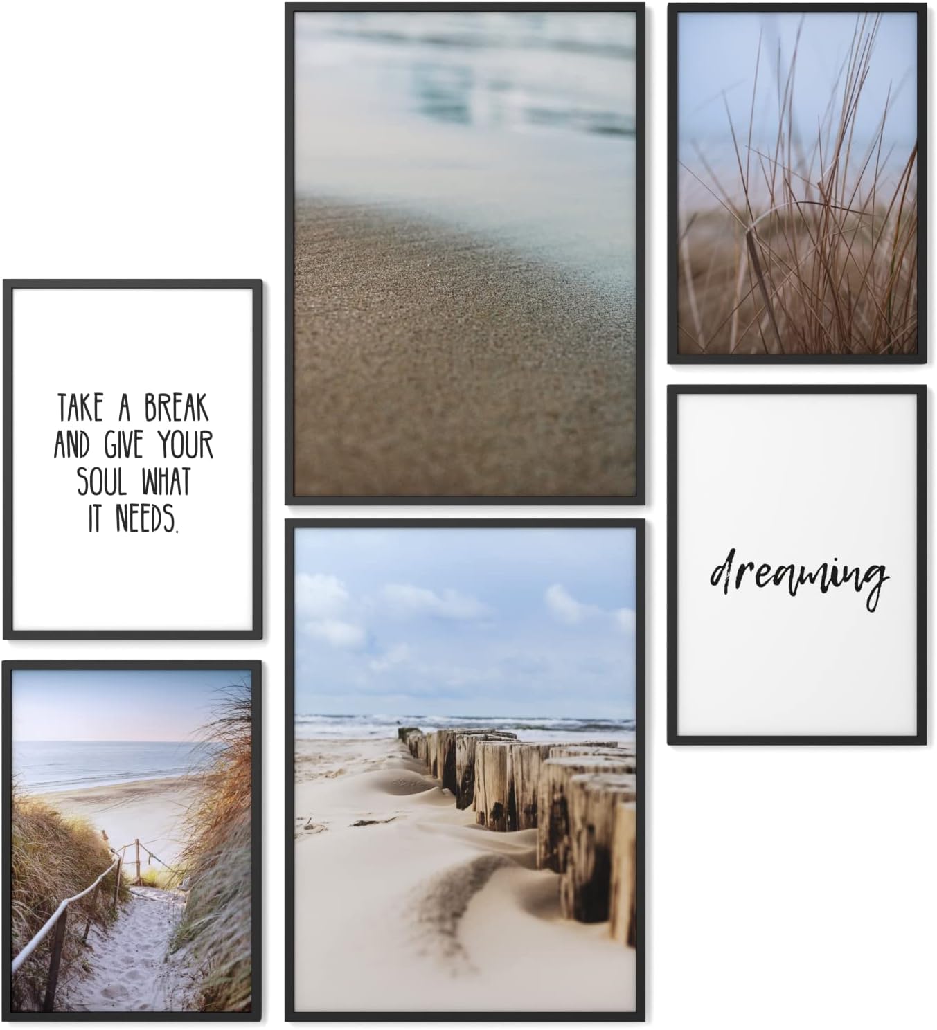 Wandposter Set 'Moin' - Norddeutsche Küstenmotive, 2x A4 + 4x A5, Fertig Gerahmt