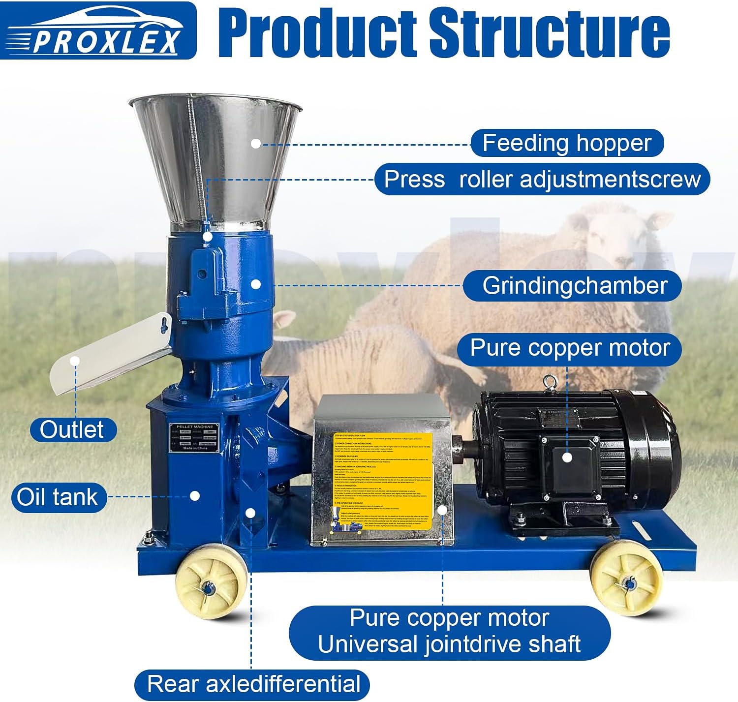 220V Pellet Feed Machine Animal Feed with 6 Grinding Discs 2.5/3/4/5/6/8mm 4 Head Rollers Feed Pellet Maker Mill Machine for Poultry Livestock Farm Animal 5.5KW 507 lb/h