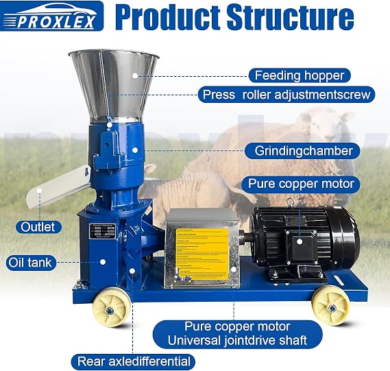 110V 5.5KW Feed Pellet Machine 4-Roller 6 Dies 440lb/h | 6 dies (2.5-8mm), 4 Head rollers, 5.5KW 60HZ motor, up to 440 lb/h output Pellet Maker for poultry & livestock Animal feed.