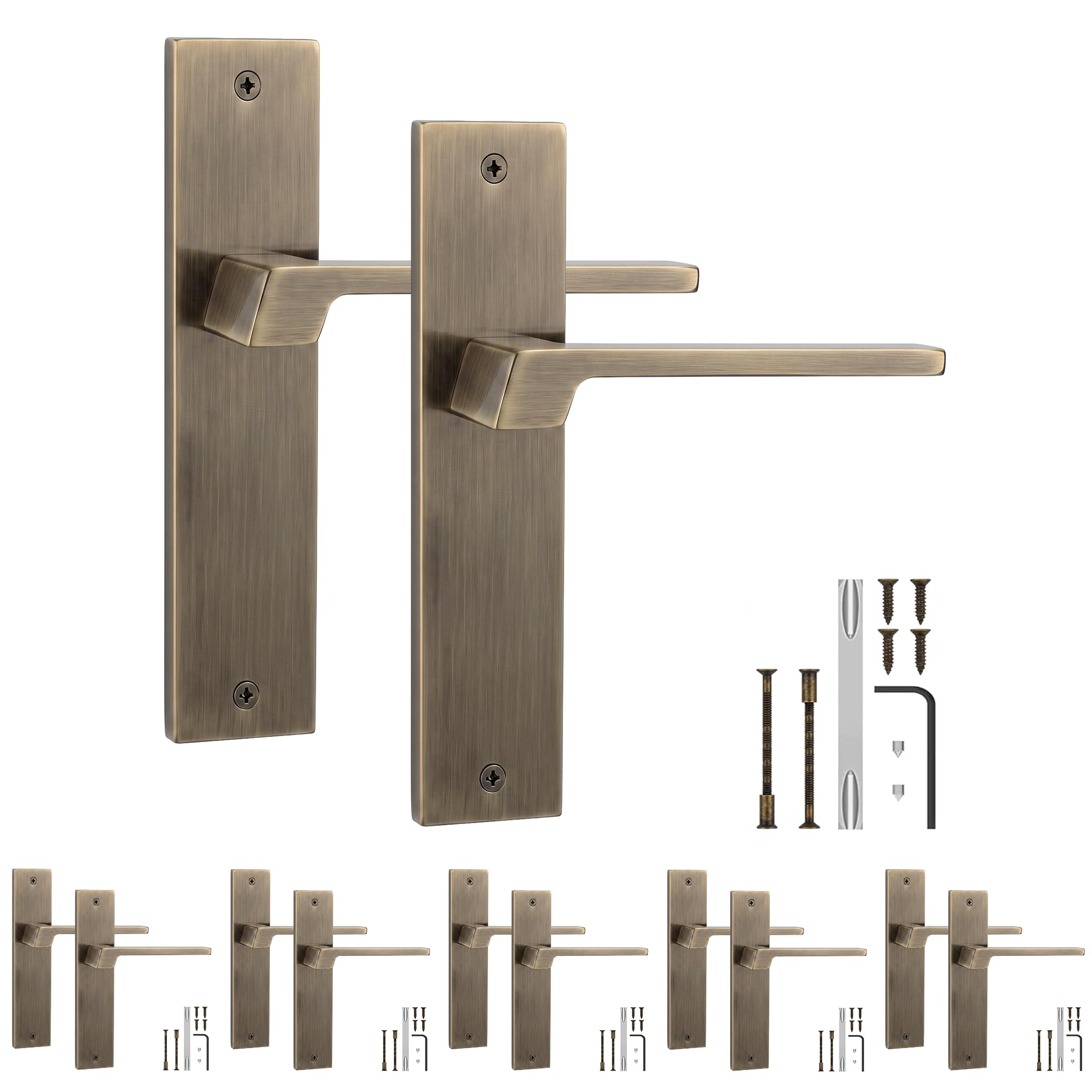 Decoranddecor Spectra Antique Brass Backplate Door Handles 6 Pack — image 1