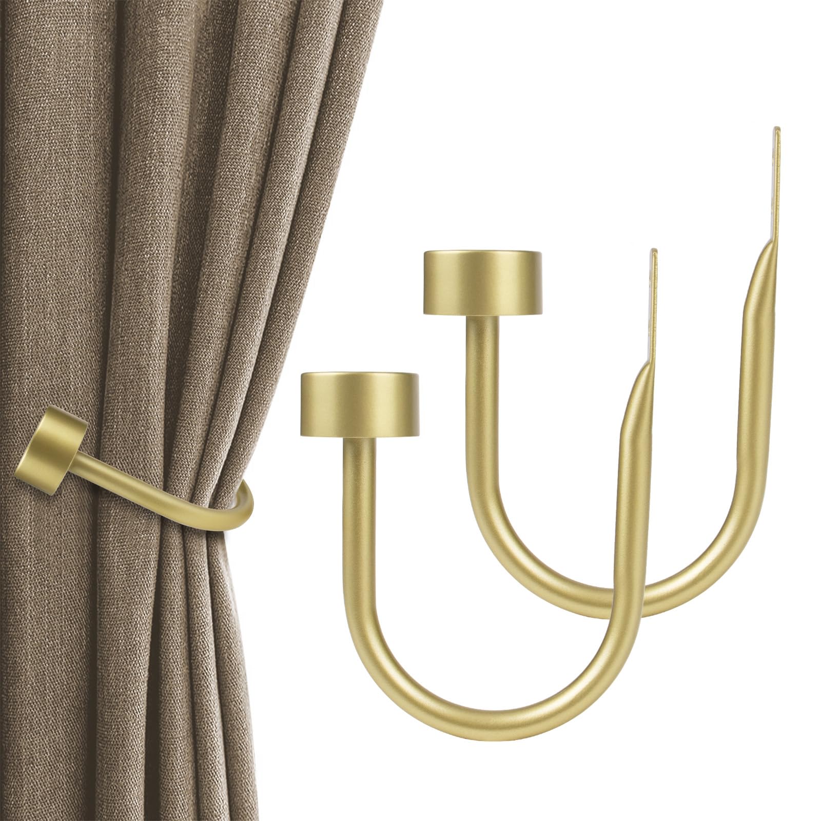 KAMANINA 2 Pack Gold Curtain Holdbacks, Wall Mounted Curtain Tie Backs